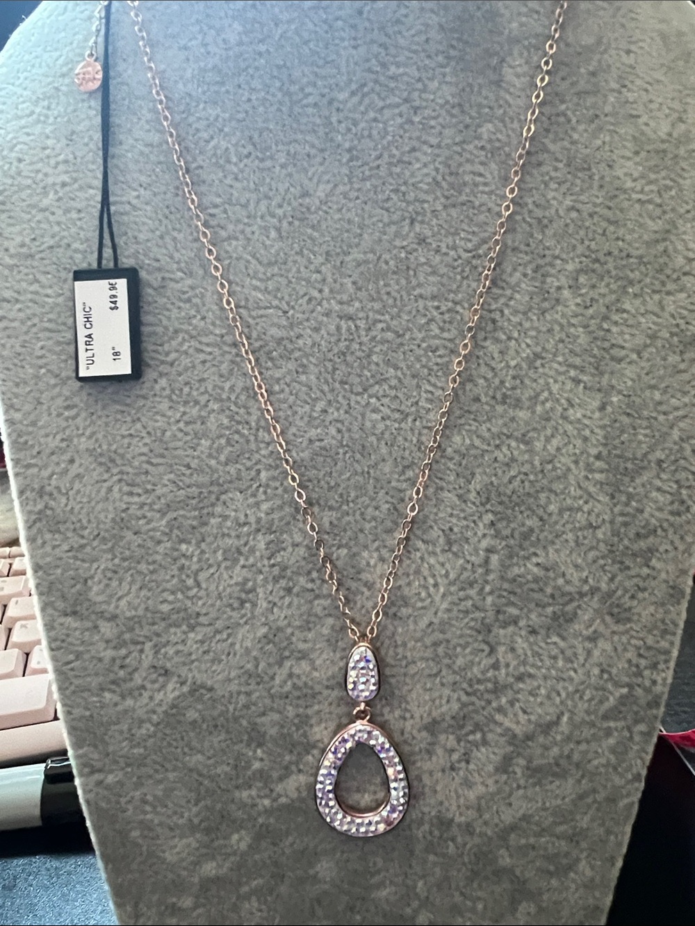 Rose Gold Pendant Necklace with Aurora borealis  Sparkle Crystals